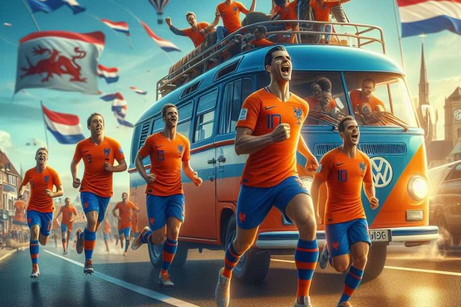 Een afbeelding van het Nederlands Elftal op weg naar de EK finale