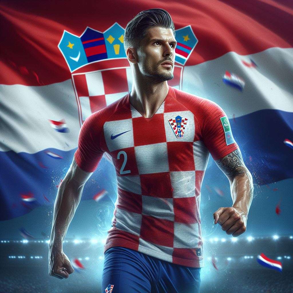 Voetballer van Kroatië in het shirt van het Kroatische nationale elftal voor het EK 2024