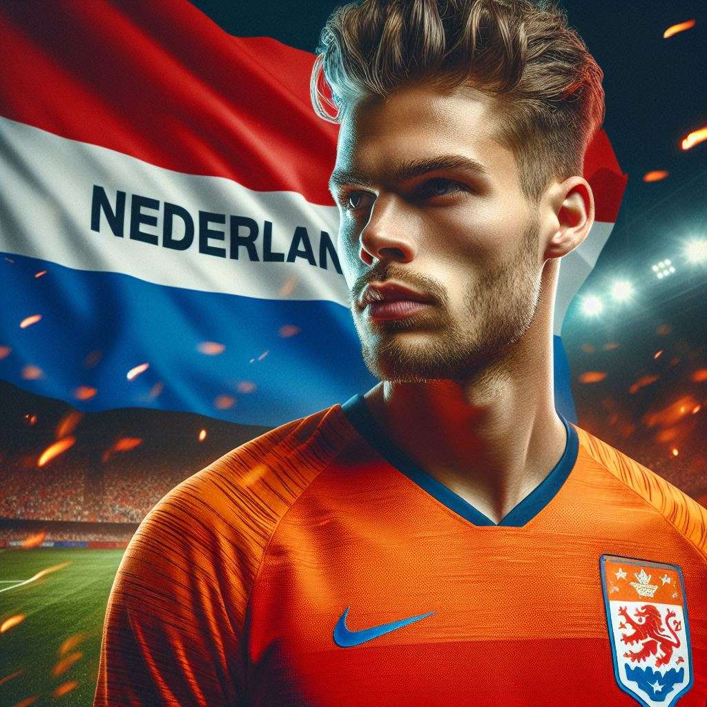 Voetballer van Nederland in het shirt van het Nederlands Elftal voor het EK 2024