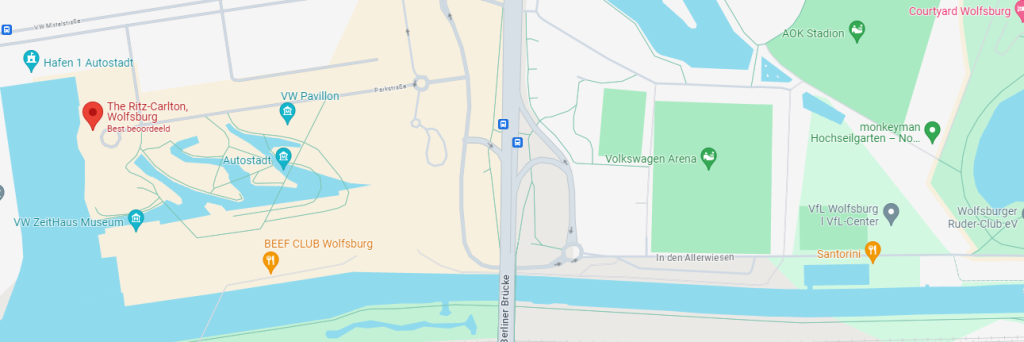 Een kaart met daarop de locatie van het hotel van het Nederlands Elftal en het trainingsveld tijdens het EK 2024 in Duitsland