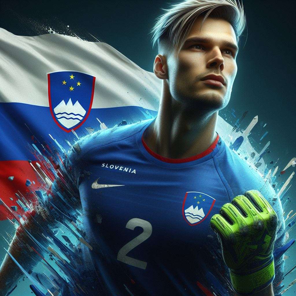 Voetballer van Slovenië in het shirt van het Sloveense nationale elftal voor het EK 2024