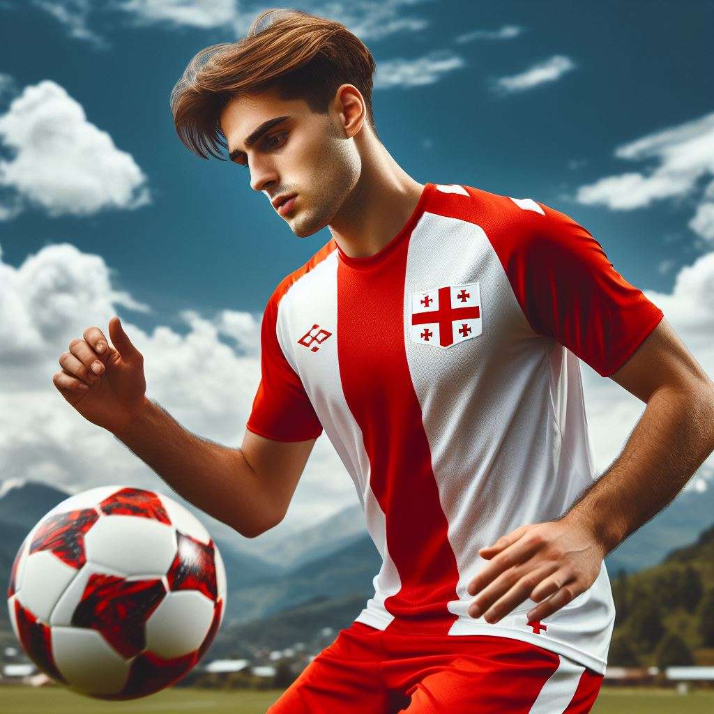 Voetballer van Georgië in het shirt van het Georgische nationale elftal voor het EK 2024