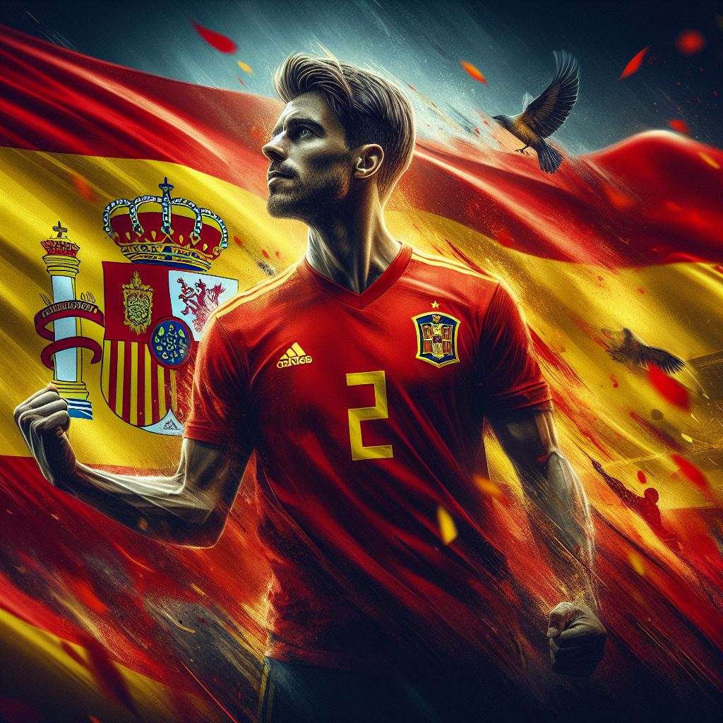 Voetballer van Spanje in het shirt van het Spaanse nationale elftal voor het EK 2024