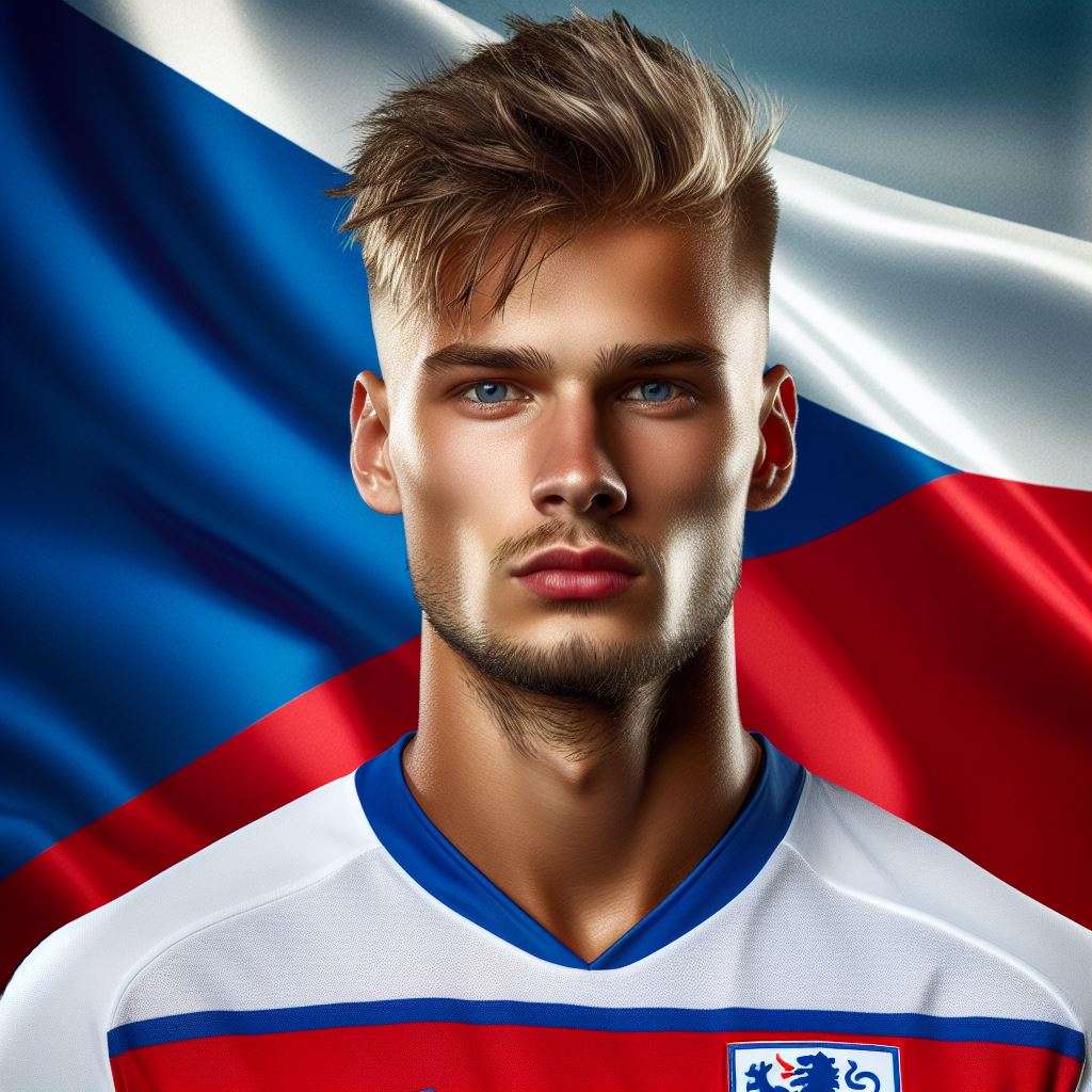 Voetballer van Tsjechië in het shirt van het Tsjechische nationale elftal voor het EK 2024