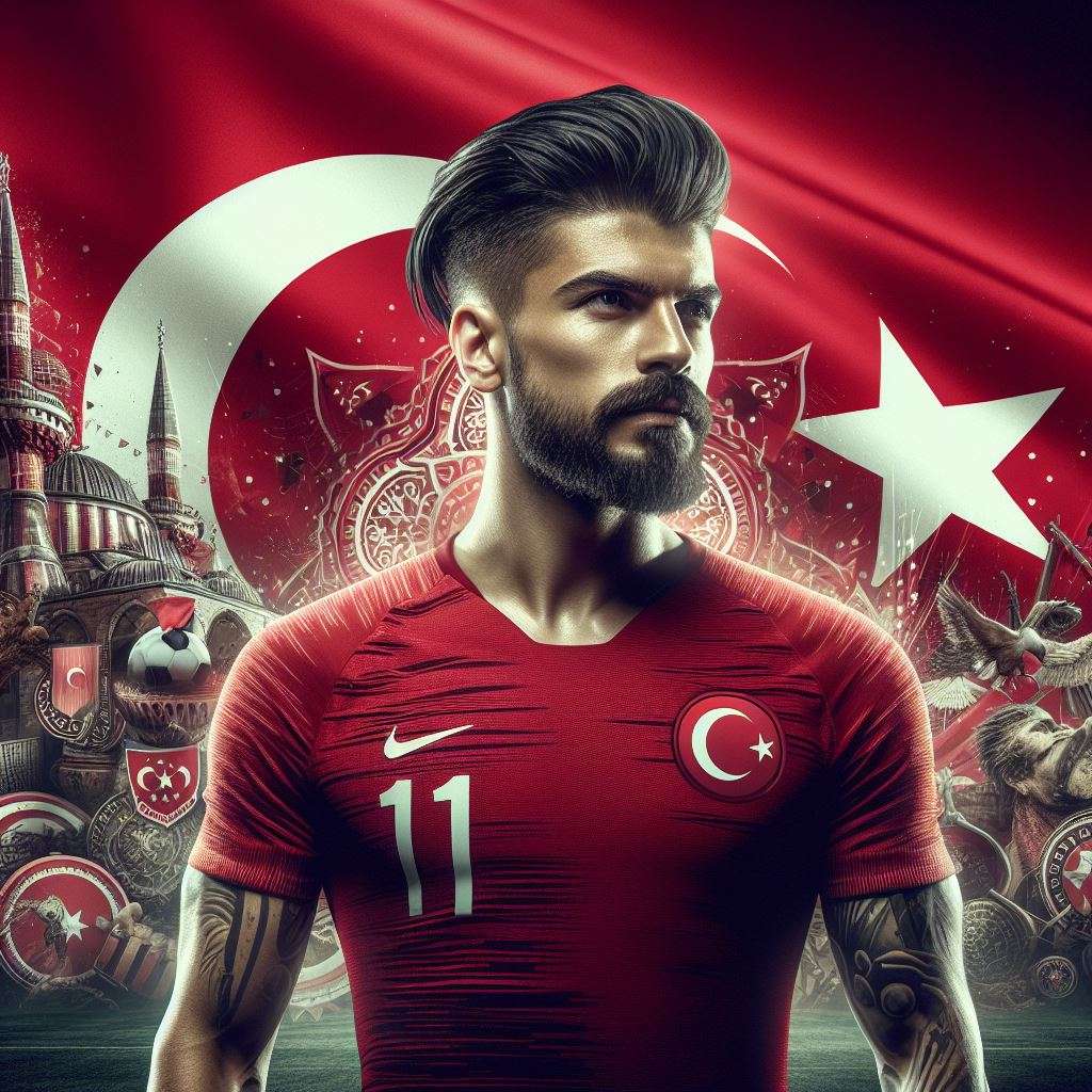 Voetballer van Turkije in het shirt van het Turkse nationale elftal voor het EK 2024