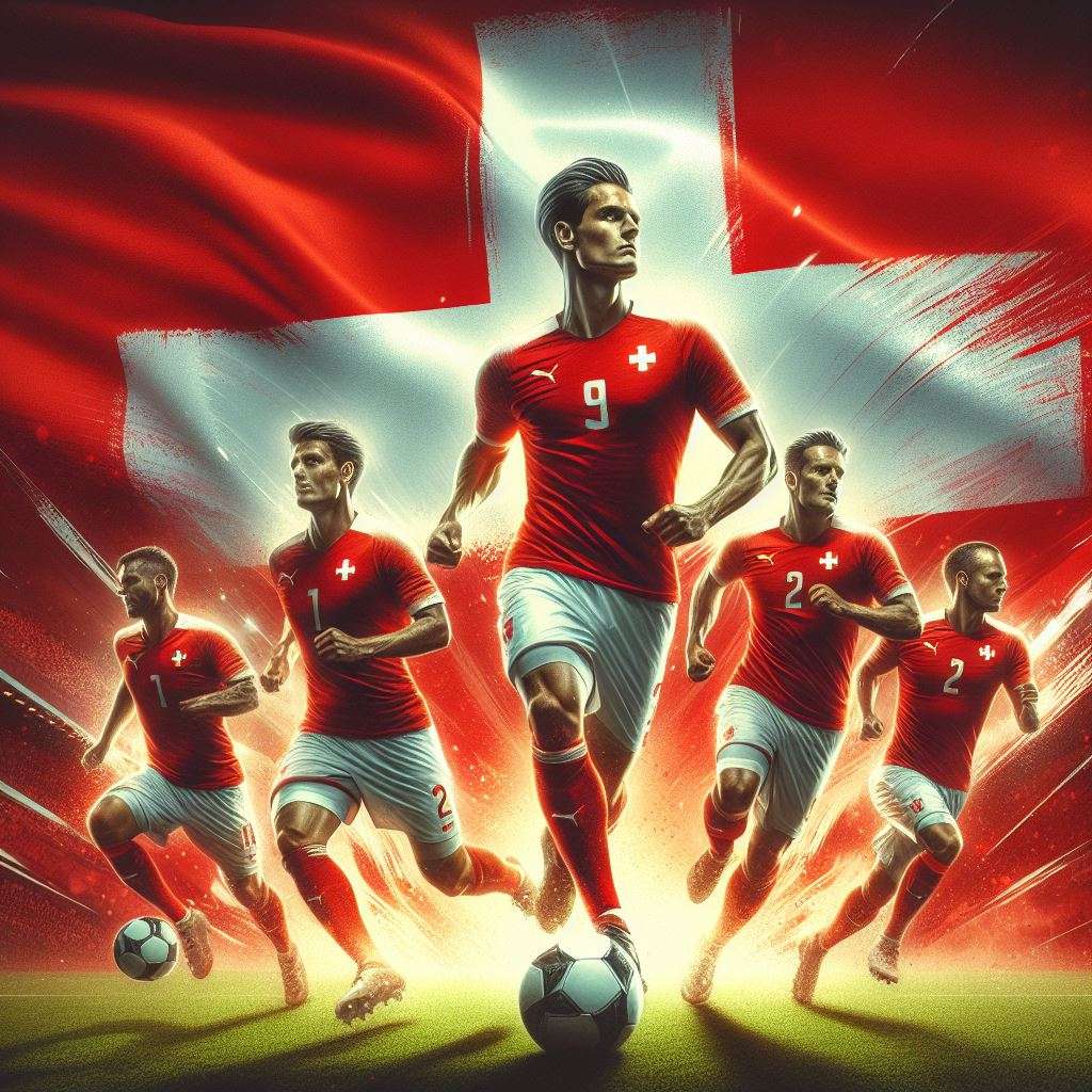 Voetballer van Zwitserland in het shirt van het Zwitserse nationale elftal voor het EK 2024