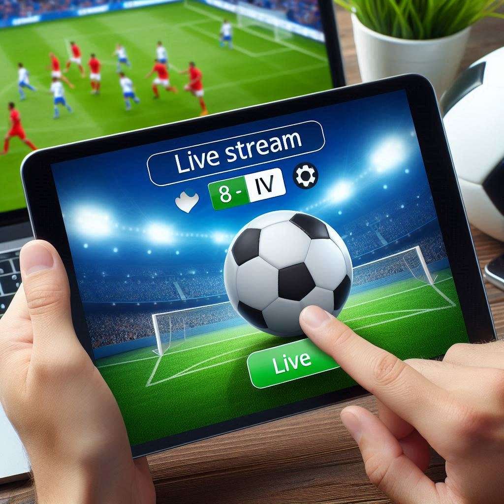 Een tablet met daarop de livestream van het EK 2024